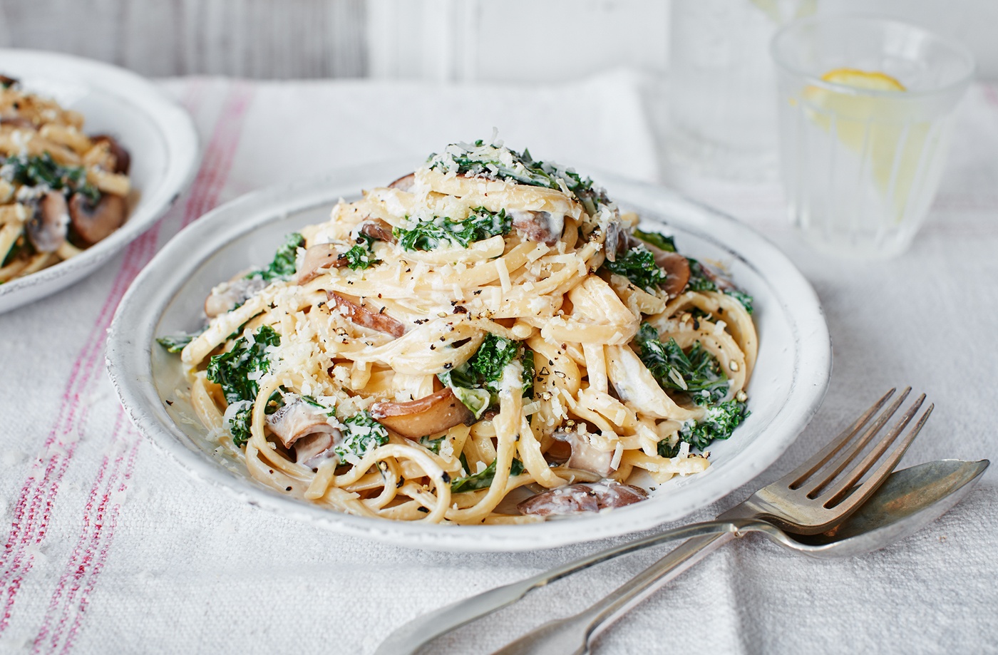 Kale and mushroom carbonara recipe