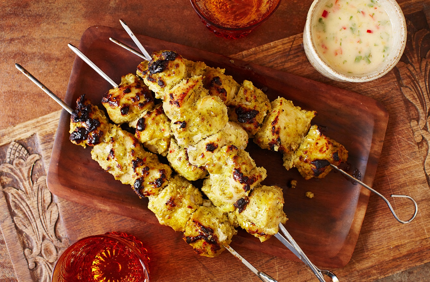 Thai chicken skewers with coconut dipping sauce recipe