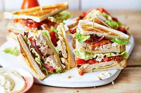 Spoil yourself for lunch with these scrumptiously stacked chicken club sandwiches