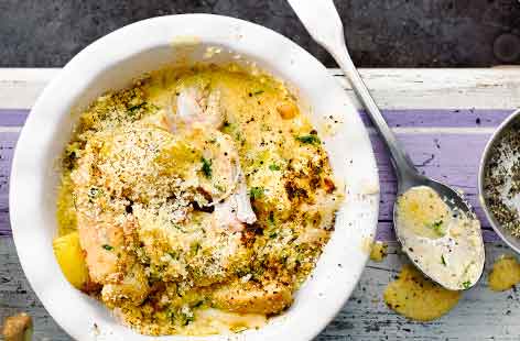 An exciting spin on the sandwich filling favourite, these creamy pies are a wonderfully comforting supper, finished off with a crunchy Parmesan crumb and served with buttery cabbage