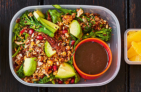 This indulgent, yet easy lunch will be the envy of the office kitchen. Rich hoisin duck is tossed with Thai-inspired grains, baby spinach and Tenderstem broccoli tips.