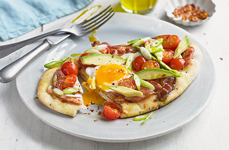 Andy rustled up these tasty breakfast flatbreads to apologise to his parents for throwing a party at their house while they were away