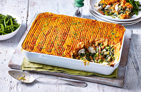 This sweet potato-topped chicken pie recipe is one of Vicky’s kids’ favourite meals, which is great because when she’s busy juggling work with school runs, it’s tricky thinking up healthy recipes that her family will love