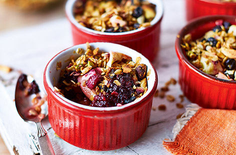 Start the day with an easy breakfast 'crumble' for a comforting way to eat your granola as the weather gets colder. Juicy blackberries and apples are topped with a simple granola topping for a sweet breakfast treat that is still healthy.