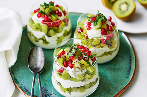 This dessert parfait is super simple to put together but looks impressive with its colourful layers. Coconut yoghurt and tangy fresh kiwi combine for a delicious taste of the tropics.