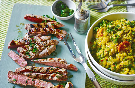 Less is more with this delicious dinner for two - succulent lamb is seasoned simply with black pepper and griddled, before being served with a richly spiced lentil, kale and tomato dhal