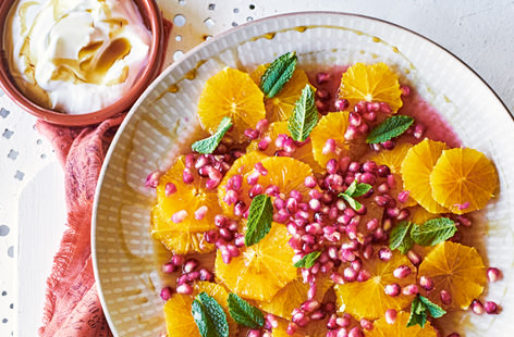 This simple and fresh dessert showcases sweet slices of orange and crunchy pomegranate seeds, doused in a sweet sherry and cinnamon syrup. Gluten-free and vegetarian, this is a great recipe to have up your sleeve as a last-minute pudding