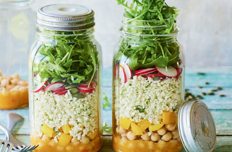 Dairy-free, gluten-free, vegan, vegetarian and, most importantly, absolutely delicious. These fresh cauliflower rice salad jars make a great grab-and-go lunch. Fill a jar the night before and simply pop in your bag to take to work.  