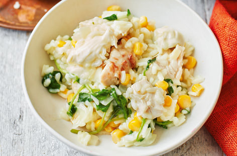This creamy risotto is perfect for making the most of leftover roast chicken and can be on the table in just 45 minutes. Finish with fragrant watercress, gooey mozzarella and grated Parmesan for the ultimate food hug