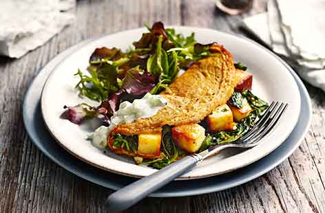 Introduce bold Indian flavours to your plain omelette with this spiced paneer recipe, ready in just twenty minutes for an easy midweek meal. Serve with cool cucumber relish to balance the heat
