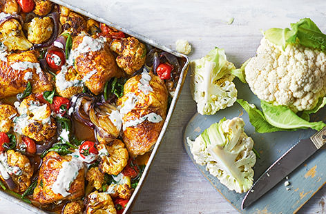 If you’re yet to try roasted cauliflower, you’re in for a treat. Traybakes are the perfect fuss-free dinner; this dish pairs Middle Eastern spices with sweet cherry tomatoes and a nutty, herb-studded tahini sauce to make a satisfying gluten-free supper. 
