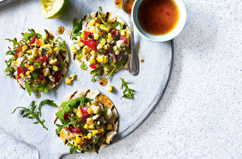 Sweet crab meat pairs perfectly with crisp corn and fiery chilli sauce, all wrapped in a smoky, griddled tortilla. These easy tostadas offer a great way to enjoy seasonal sweetcorn, and make a more-ish, healthy lunch or snack