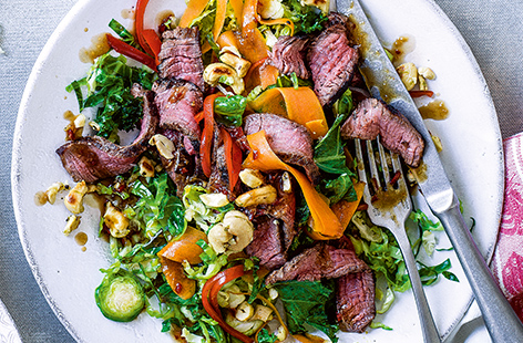 Don't save the goodness of Brussels sprouts for the turkey – their punchy flavour and satisfying crunch transforms this gorgeous beef stir-fry, and it's a great way of making the most of any leftovers