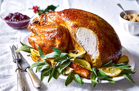 Make this classic roast turkey recipe if you're expecting a crowd for Christmas dinner. Friends and family can choose between white or dark meat, while everyone will love the traditional sage and onion stuffing.