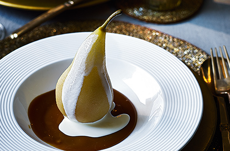 These poached pears with salted caramel sauce make a special and incredibly elegant dessert that's ideal for an occasion such as New Year's Eve. 