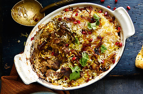 For a crowd-pleasing curry, look no further than this aromatic lamb biryani recipe. This hearty South Asian rice dish has layers of tender, marinated lamb, crispy fried onions and saffron-infused rice, topped with fresh coriander and pomegranate seeds.