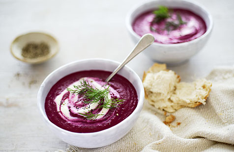 This vibrant purple soup has a rich and earthy flavour thanks to fresh beetroot and fiery horseradish