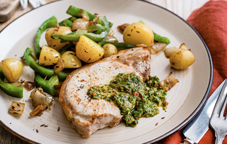 Pork steaks with mojo sauce and Cuban potatoes recipe