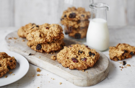 Make a batch of these quick and easy oat cookies, they're a great anytime snack. Pop in the dried fruit you love: they work really well with juicy sultanas as well as chopped dried apricots, mangoes, dates or bananas