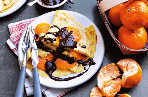 Topped with the season's juiciest clementines and drizzled with a rich, hazelnut chocolate sauce, this simple yet decadent crêpe recipe is the perfect post-dinner treat