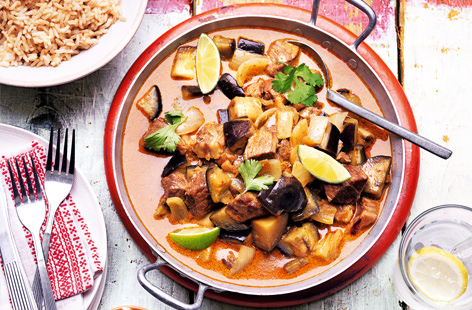 Made with a spicy curry paste, this indulgent coconut curry is perfect for a cold autumn evening. The Malaysian dish is seasoned with soy sauce, which gives it a wickedly savoury hit, and served with a fresh coconut chutney to balance out the rich flavours