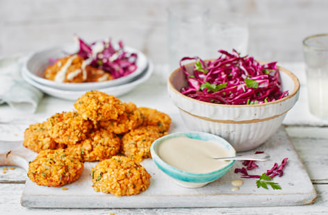 These vegetarian kofte are made with hearty red lentils, bulgur wheat and plenty of punchy Middle-Eastern flavours. Serving with a silky tahini sauce and crisp red cabbage salad finishes off this meat-free midweek main off perfectly
