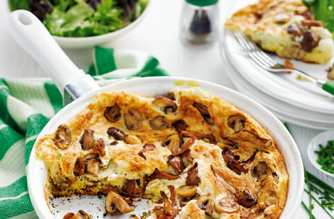 Puffed up like a soufflé and on the table in just half an hour, this fragrant garlic mushroom and chive omelette makes for a brilliant brinner