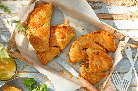 These heavenly pasties will be right at home in your picnic hamper, combining flaky pastry and a mouthwatering filling of rich lamb, fragrant rosemary, baked veggies and sun-dried tomato paste