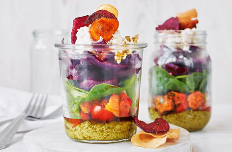For a light lunch that's sure to brighten your day, look no further than these vibrant pesto salad pots
