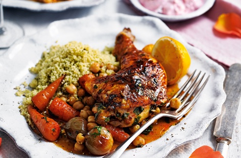 Impress your loved one this Valentine's Day with this delicious African-inspired chicken recipe, served with Chantenay carrots and citrus couscous. With sweet honey and fiery harissa, this rich dish is bursting with flavour and makes a beautiful dinner for
