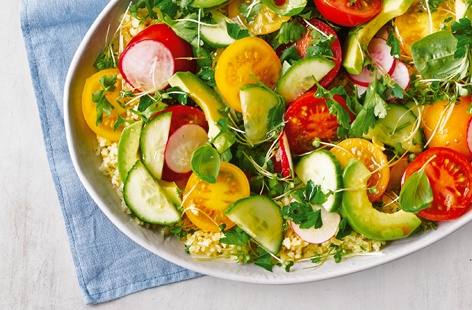 Let the tomatoes do the talking in this vibrant salad packed with two varieties of the season's finest. Amber tomatoes lend fruity flavour, whilst rosso tomatoes are aromatic and well-rounded