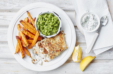Tuck into a fancy fish supper made in the comfort of your own home. With a satisfying crust, crispy fries, creamy tartare sauce and crushed peas, this easy dinner idea is a surefire hit