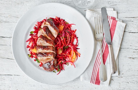 These mouth-watering duck breasts are rubbed with honey and spices and paired with a vibrant, zesty slaw. With this quick and easy duck recipe in just under 30 minutes you can be tucking into an exciting, flavour-packed midweek main