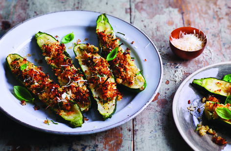 Roasting the stuffed courgettes gives them a lovely sweet flavour, while the crunchy Parmesan, herb and panko breadcrumb mix provides a satisfying crunch