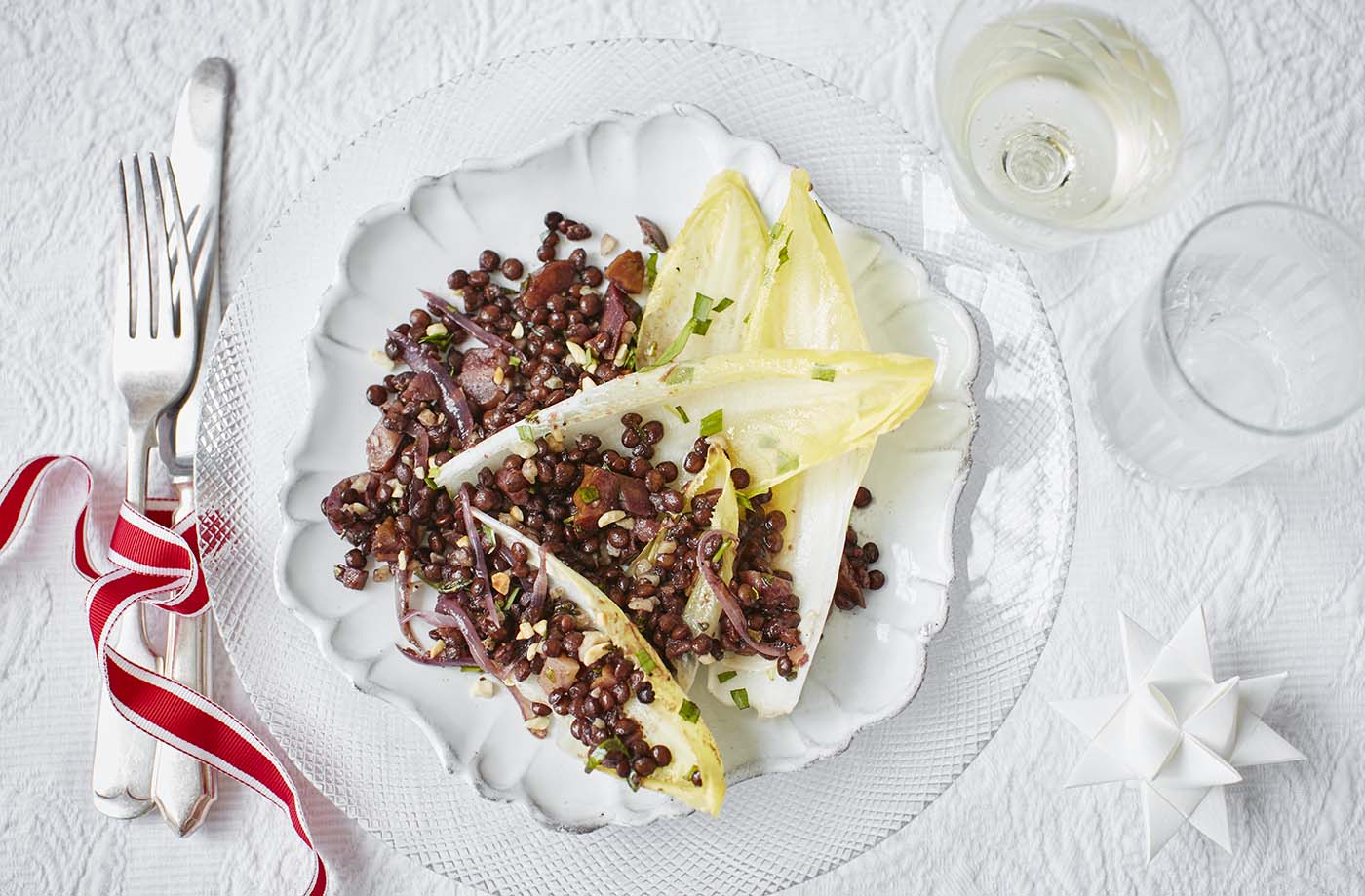 This warming winter salad makes a delicious Christmas starter and is perfect for catering to guests who follow vegetarian or gluten-free diets