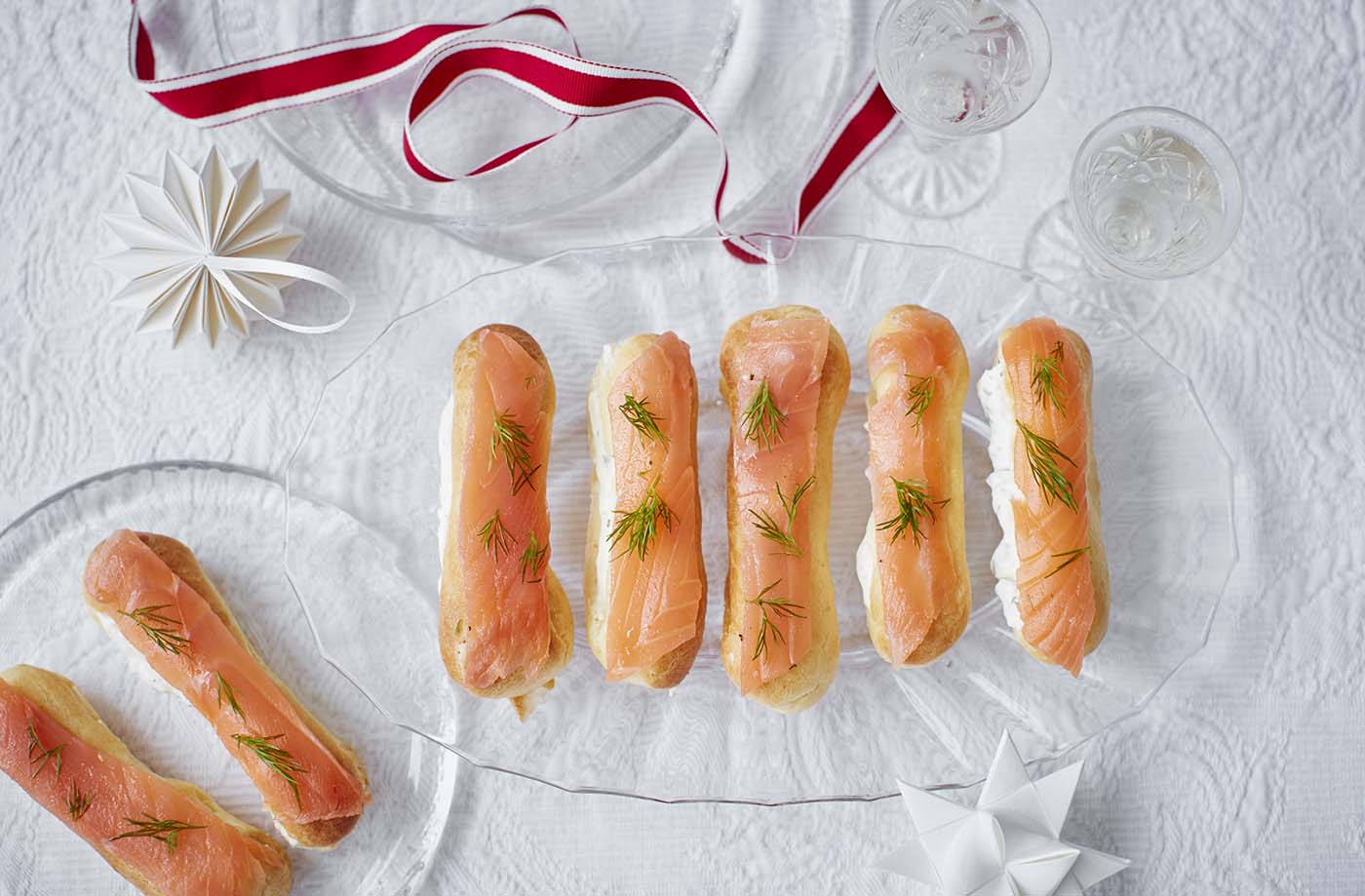 The perfect Christmas canapé, the classic flavour pairing of smoked salmon and horseradish has been used to make these savoury eclairs all the more special