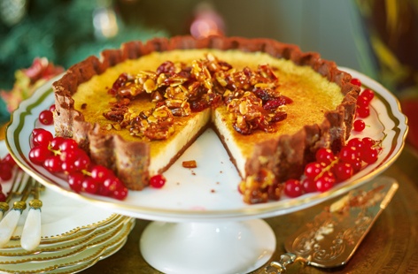 Try your hand at some adventurous Christmas baking with this decadent tart. Buttery pastry encases a gorgeous malted cinnamon filling, topped off with nutty brittle
