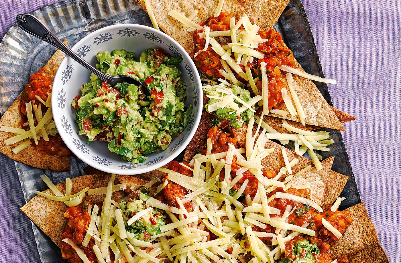 Nachos with beans and avocado salsa recipe