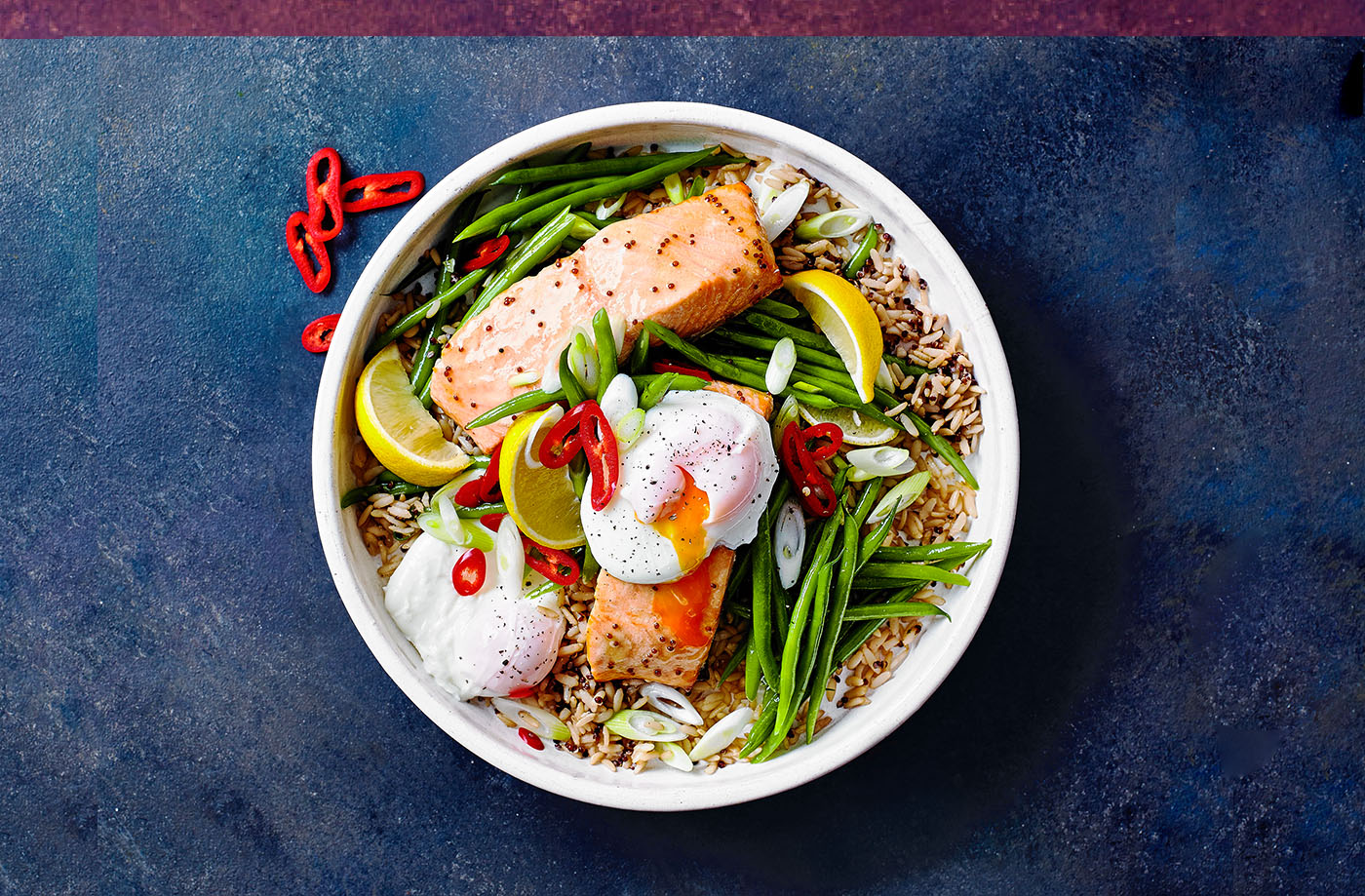 Honey and mustard salmon with poached eggs recipe