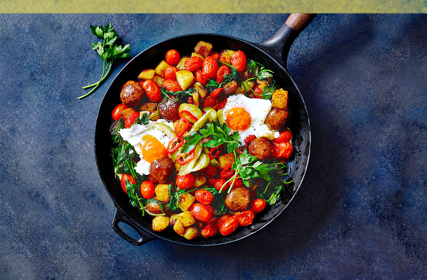 Meatballs with smoky potato and spinach hash recipe