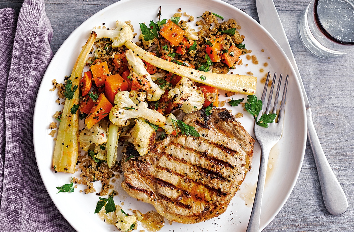 Pork chops with winter veg quinoa recipe