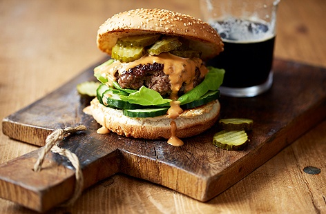 Adding stout to a beef-burger mix gives a deeper flavour, plus it helps to bind the ingredients together.