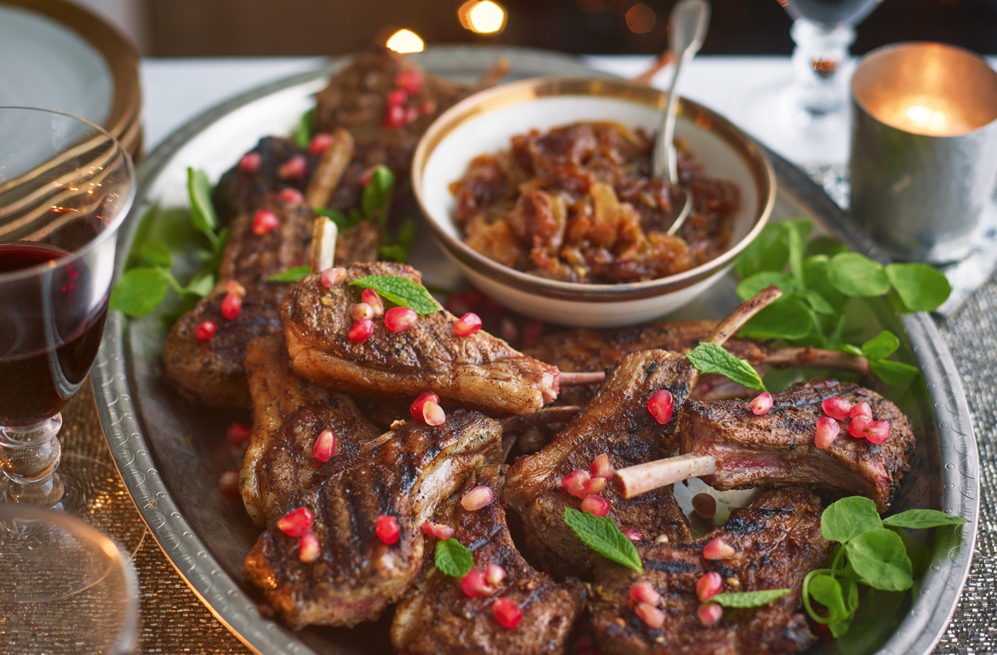 Spiced lamb with sticky date and onion chutney recipe