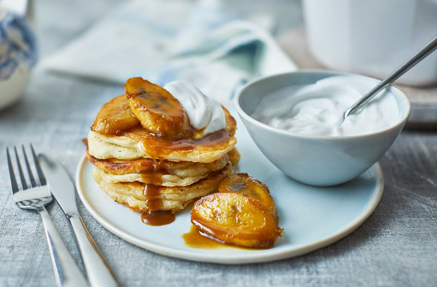 Vegan coconut pancakes with caramelised bananas recipe