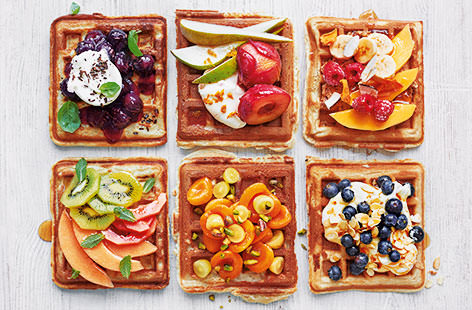 What better way to embrace the tasty trend for rainbow food than with these light, fluffy waffles piled high with deliciously colourful toppings