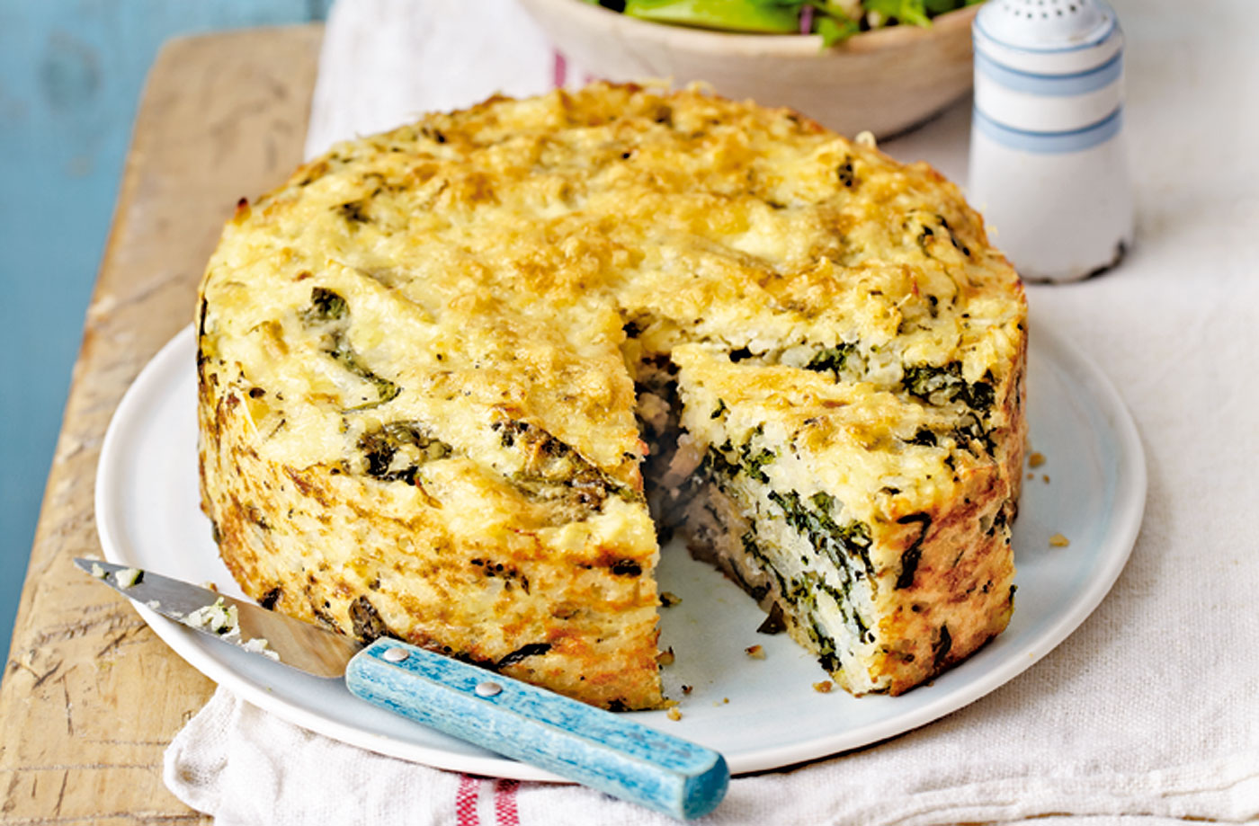 Spinach and Gruyère risotto cake with red cabbage winter salad recipe