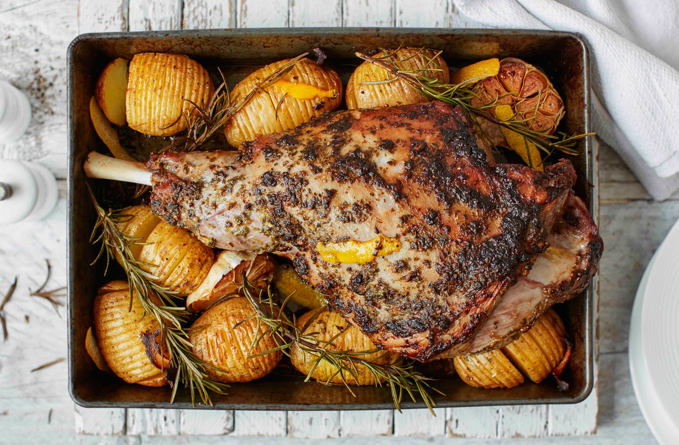Roast leg of lamb with hasselback potatoes recipe