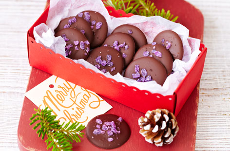 Rose and violet are brilliant together in these chocolate drops and are make a lovely edible Christmas gift