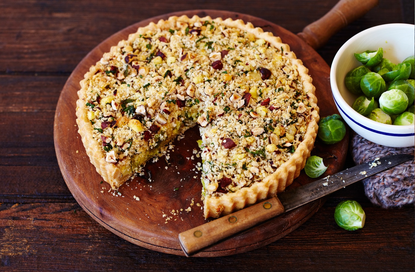 Shredded sprouts and Wensleydale crumble tart recipe