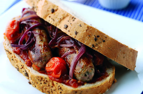 Sausage & caramelised onion sandwich recipe